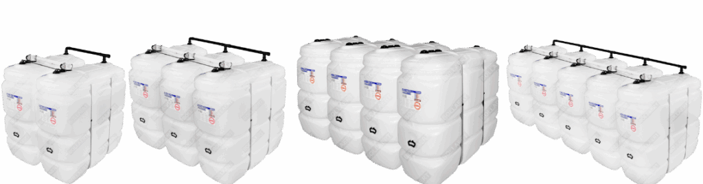 Gekoppelde bovengrondse mazouttanks in witte kunststof stookolie tankopstelling voor 1500 tot 7500 liter stookolie opslag.