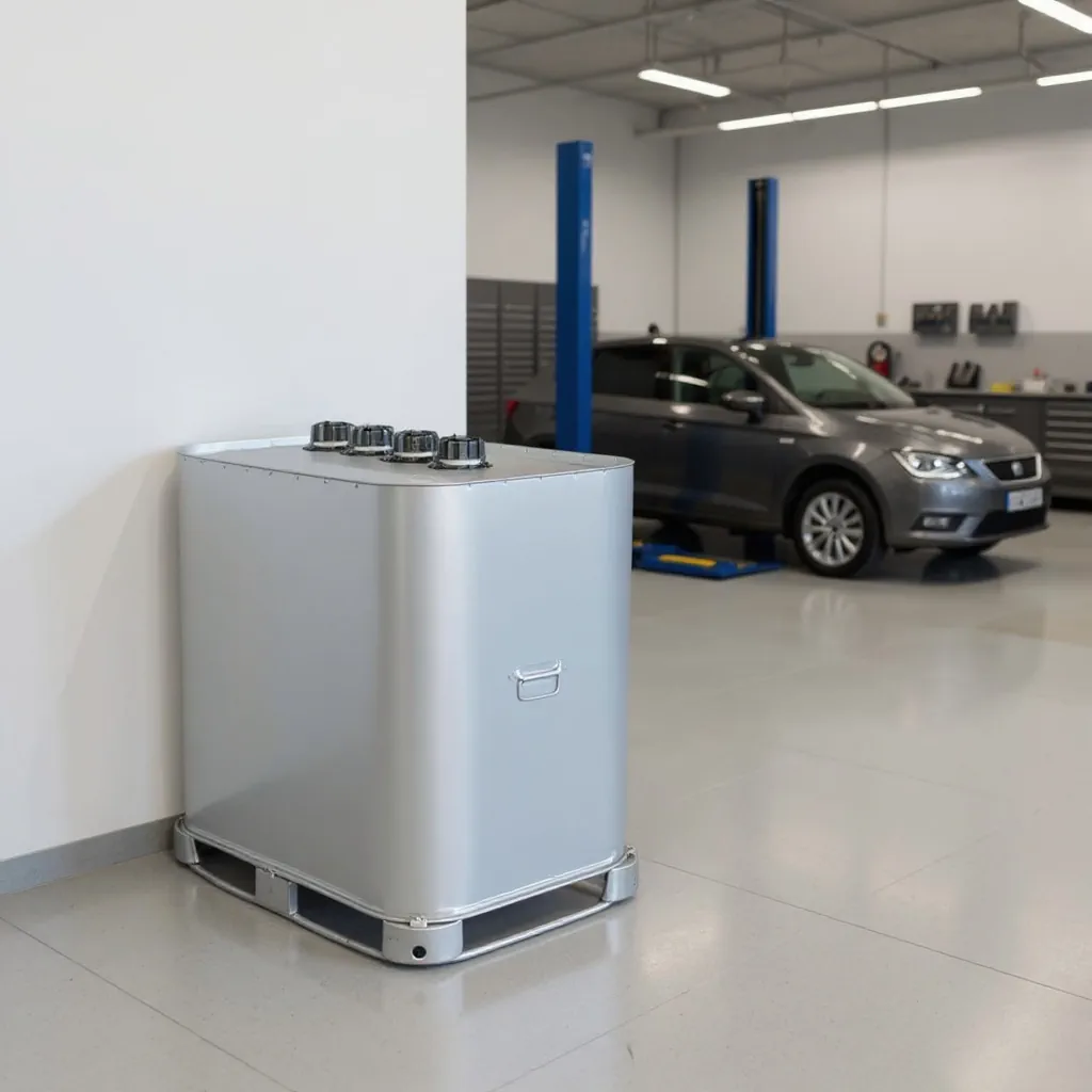 Dubbelwandige metalen olietank van Bollaert in garage, conform Vlarem II