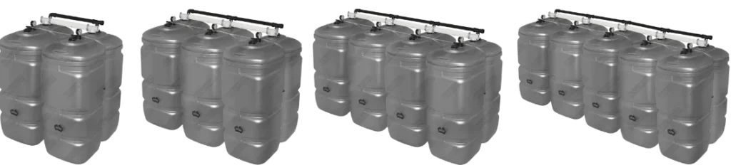 Gekoppelde bovengrondse mazouttanks in grijze kunststof – UV-bestendige stookolietanko pstelling voor 1500 tot 10000 liter opslag