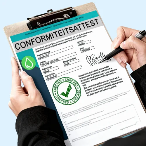 Vlarem 2 Conformiteitsattest en lekdetectiesysteem voor dubbelwandige ondergrondse mazouttank.