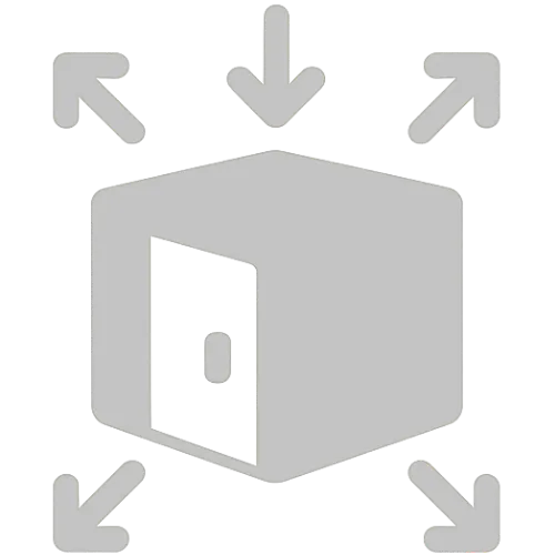 Icoon van een tank die door een deuropening past met pijlen rond, als symbool voor de praktische en flexibele plaatsing van een stookolietank en bovengrondse stookolietank