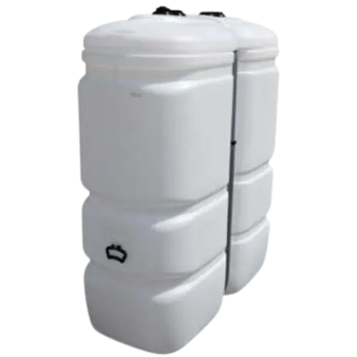 Compacte dubbelwandige olietank van 1000 liter voor binnengebruik – smalle kunststof tank die moeiteloos door een deuropening past, ideaal voor garage of atelier.