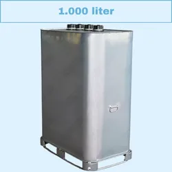 Dubbelwandige verzinkte mazouttank van 1000 liter – stevige metaalconstructie voor bovengrondse plaatsing.