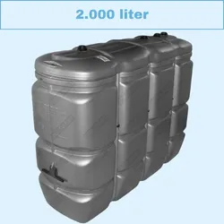 Dubbelwandige kunststof mazouttank van 2.000 liter – UV-bestendig en geschikt voor buitengebruik.