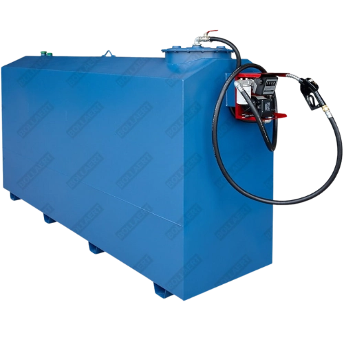 Blauwe metalen dieseltank met pomp voor professioneel gebruik, ideaal voor grootverbruik en wagenparken.
