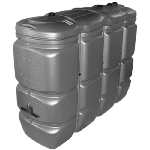 Universele dubbelwandige olietank van 2000 liter, UV-bestendig grijs kunststof – geschikt voor binnen- en buitenopstelling, duurzaam en veilig voor opslag van olie.
